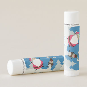 Cute Santa & Reindeer custom name lip balm