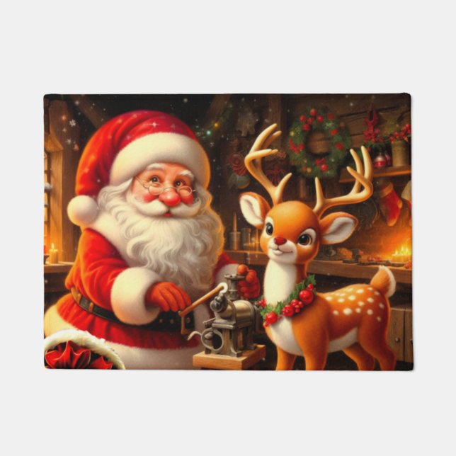 Cute Santa & Reindeer Doormat (Front)