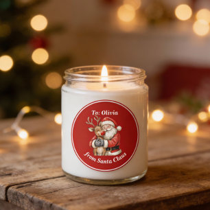 Cute Santa & Reindeer Hug Custom Red Christmas Classic Round Sticker