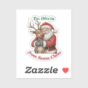 Cute Santa & Reindeer Hug Custom Vinyl Christmas  Sticker