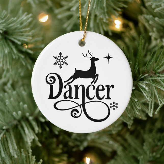 Cute Santa Reindeer Names Dancer Christmas Ceramic Ornament (Tree)