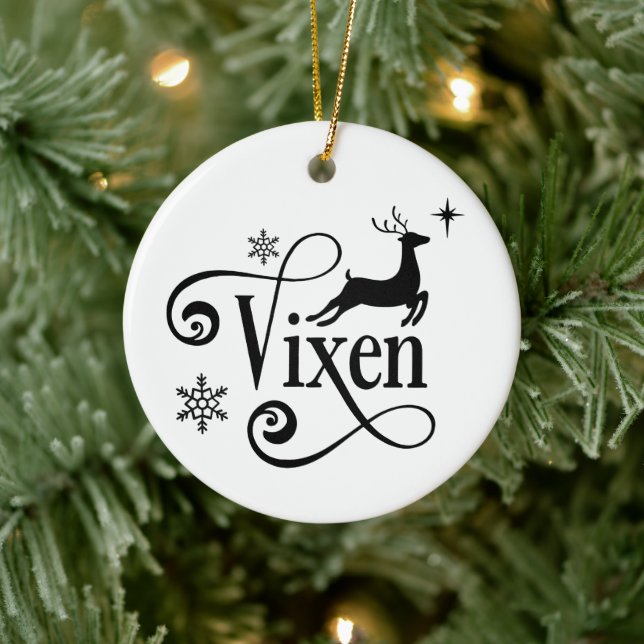 Cute Santa Reindeer Names Vixen Christmas Ceramic Ornament (Tree)