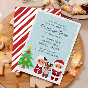 Cute Santa Reindeer Snow Flake Christmas Party Invitation