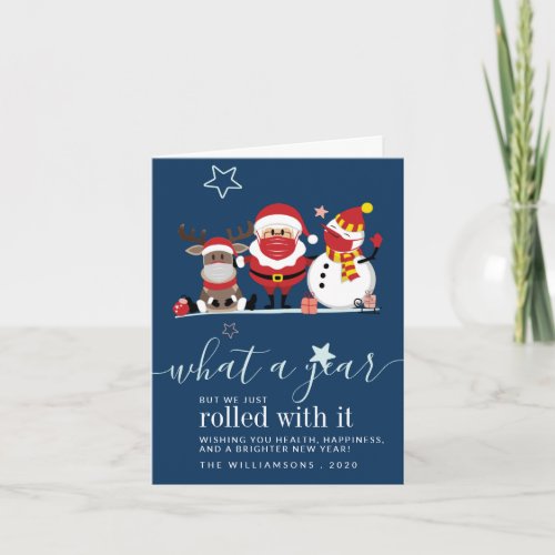 Cute Santa Reindeer Snowman 2020 Script Christmas Note Card