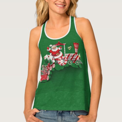 Cute Santa Riding Peppermint Candy Train Letters Tank Top