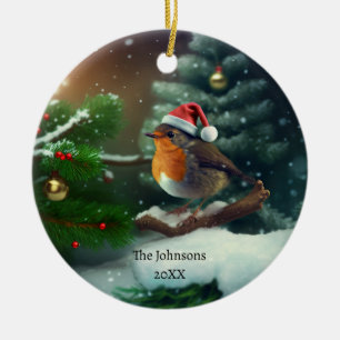 Cute Santa Robin with custom text/textless Ceramic Ornament