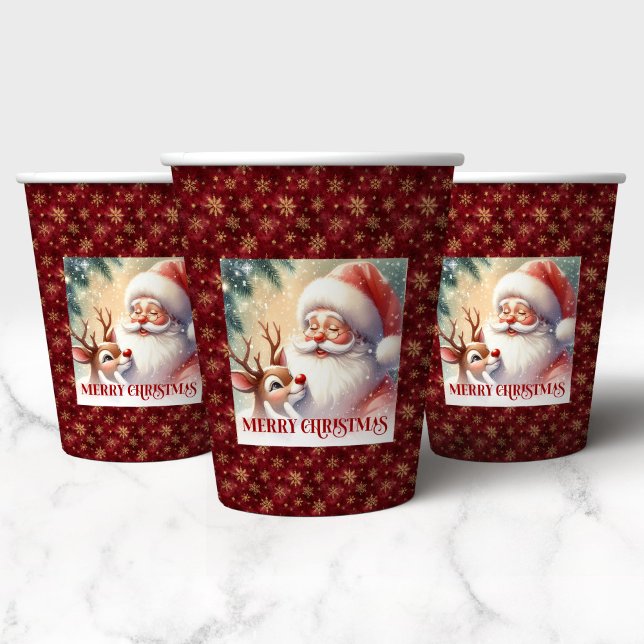 Cute Santa Rudolph Cartoon Christmas Party Paper  Cups (Cute Santa Rudolph Cartoon Christmas Party Paper Cup)