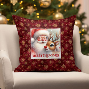Cute Santa Rudolph Christmas Pillow Festive Home