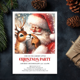 Cute Santa Rudolph Kids Christmas Party Invitation