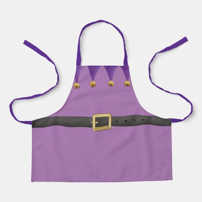 Cute Santa’s Workshop Elf Christmas purple apron (Front)