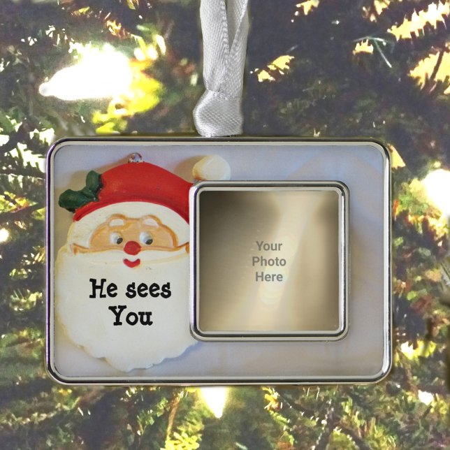 Cute Santa Sees You Personalized Photo Christmas Ornament (Creator Uploaded)