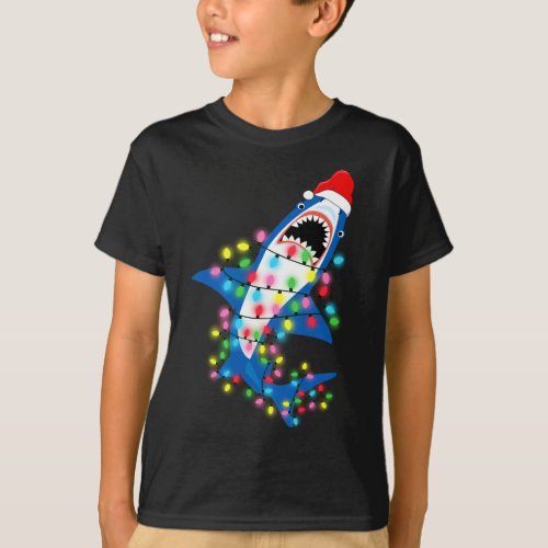 Cute Santa Shark Christmas Lights Boy T_Shirt