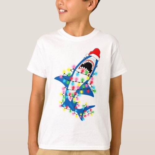 Cute Santa Shark Christmas Lights Boy T_Shirt