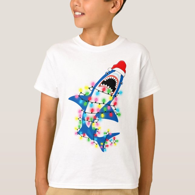 Cute Santa Shark Christmas Lights Boy T-Shirt (Front)
