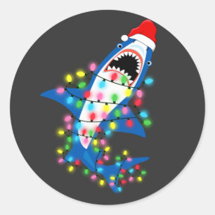 Cute Santa Shark Christmas Lights Classic Round Sticker