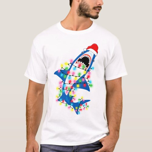 Cute Santa Shark Christmas Lights Men T_Shirt