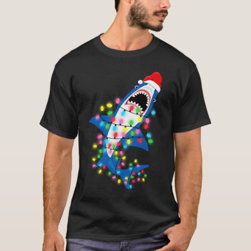 Cute Santa Shark Christmas Lights Men T_Shirt