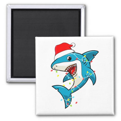 Cute Santa Shark Christmas Lights Square Magnet