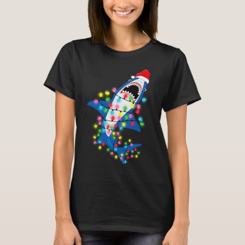 Cute Santa Shark Christmas Lights Women T_Shirt