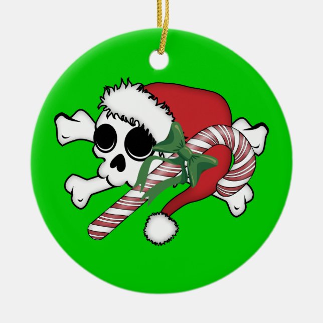 Cute Santa Skull Ceramic Ornament (Front)