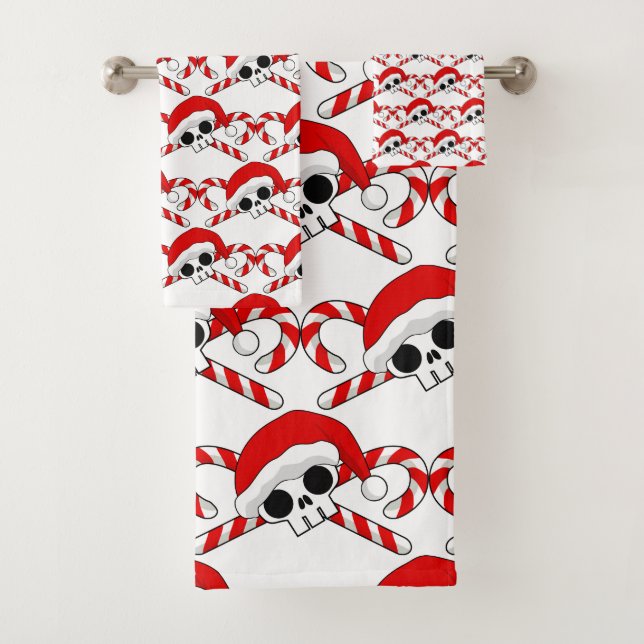Cute Santa Skull with Candy Canes Bath Towel Set (Insitu)
