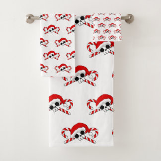 Cute Santa Skull with Candy Canes Bath Towel Set