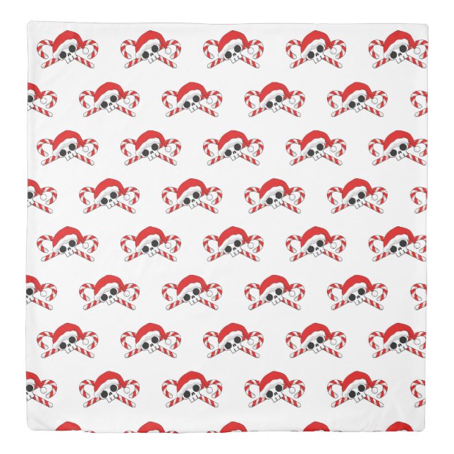 Cute Santa Skull with Candy Canes Duvet Cover (Front)