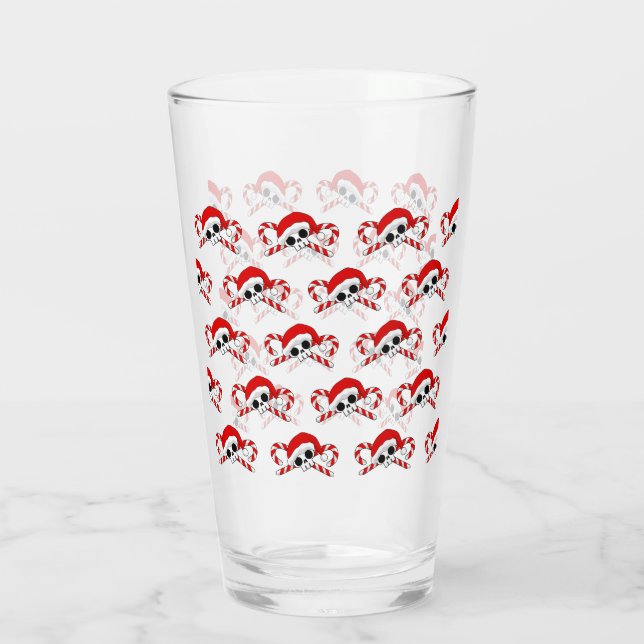 Cute Santa Skull with Candy Canes  Glass (Back)