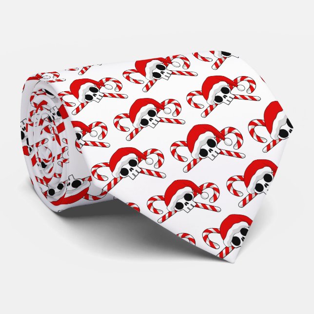 Cute Santa Skull with Candy Canes Neck Tie (Rolled)