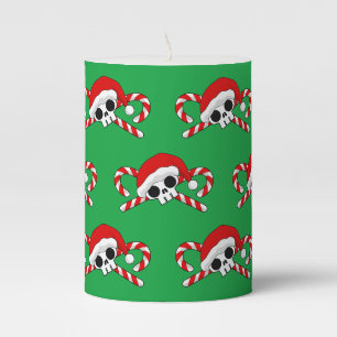 Cute Santa Skull with Candy Canes Pillar Candle