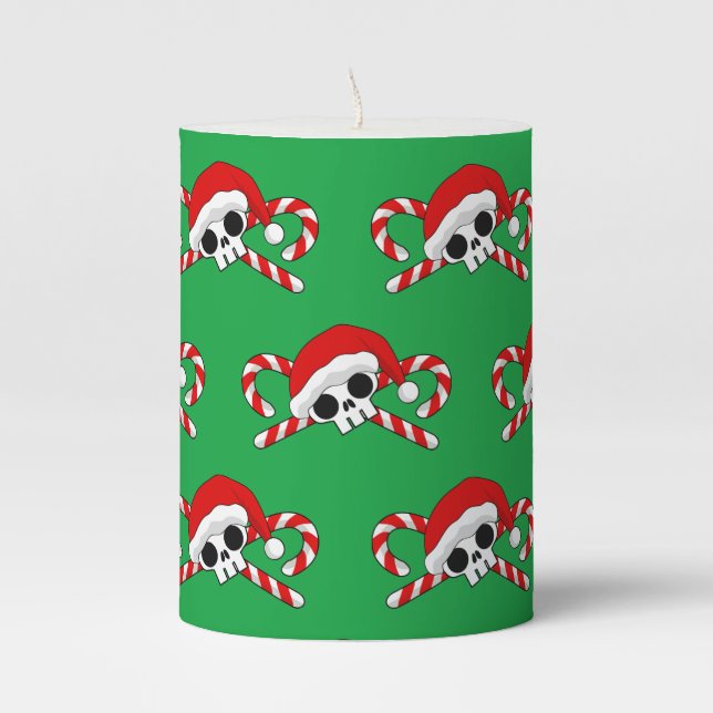 Cute Santa Skull with Candy Canes Pillar Candle (Front)