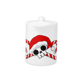 Cute Santa Skull with Candy Canes Teapot