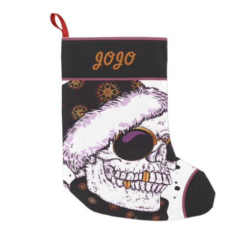 Cute Santa Skull with sun glass Small Christmas Stocking