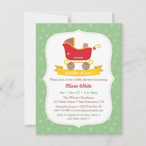 Cute Santa Sleigh Stroller Baby Shower Invitations