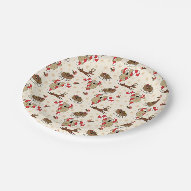 Cute Santa Sloth Happy Holidays Paper Plates (Angled)