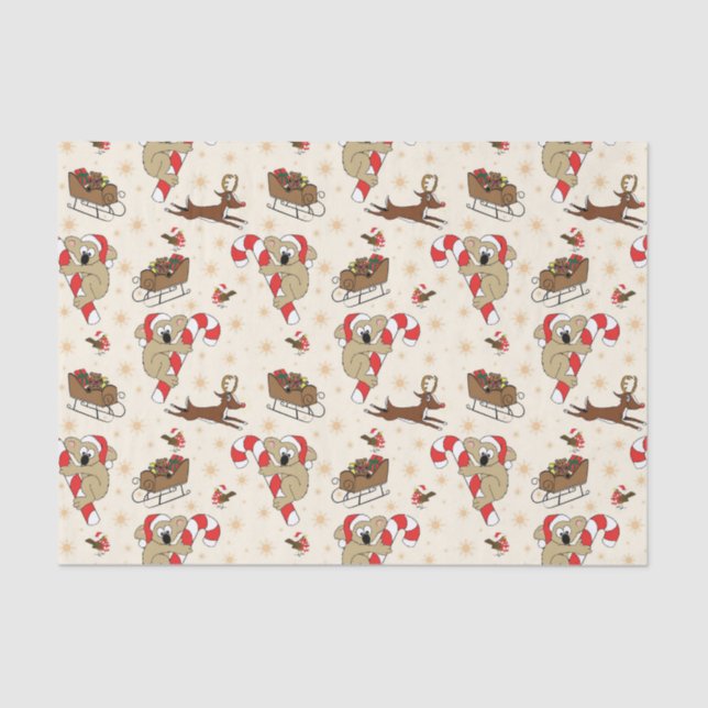 Cute Santa Sloth Happy Holidays Tissue Paper (Front)