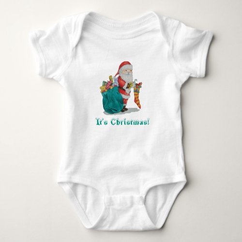 cute santa smiling and getting ready for christmas baby bodysuit