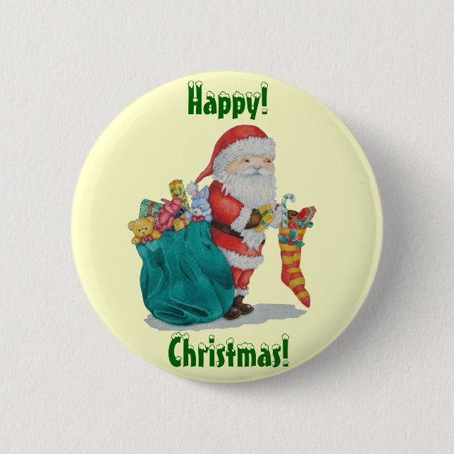 Cute santa smiling with pressies christmas  button (Front)