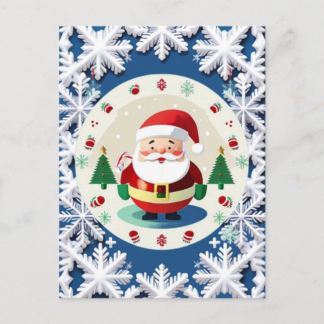 🎅 Cute Santa Snowflake Festive Christmas Winter  Postcard (Front)