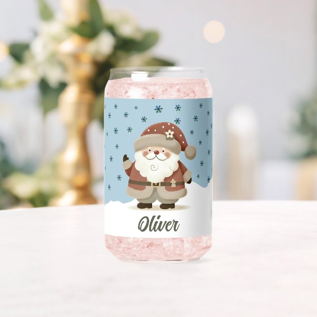 Cute Santa Snowflakes Kids Name Can Glass (Insitu (Wedding))
