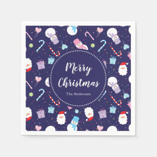 Cute Santa Snowman Candy Cane Christmas Pattern Napkins