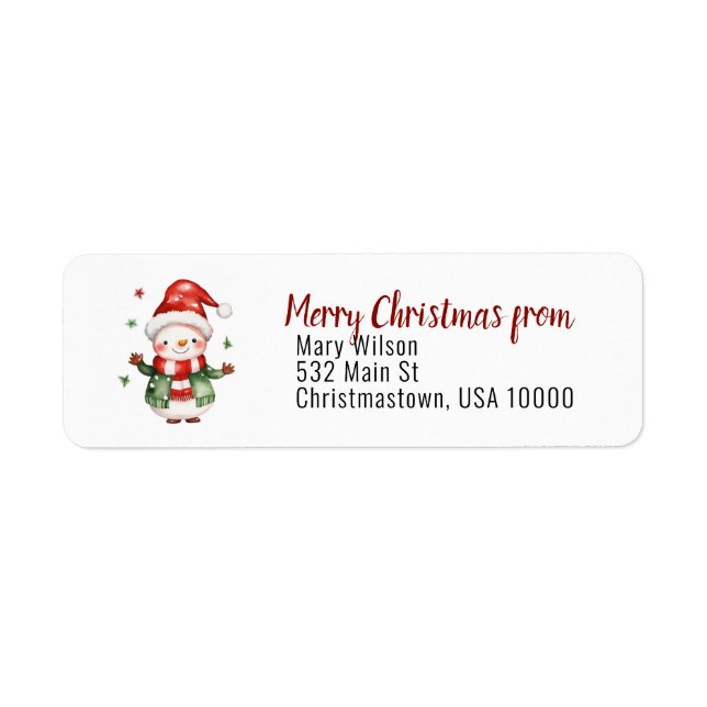 Cute "Santa" Snowman Christmas on White Label (Front)