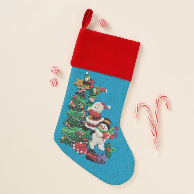Cute Santa Snowman Elf Penguin Christmas Tree Christmas Stocking (Front)