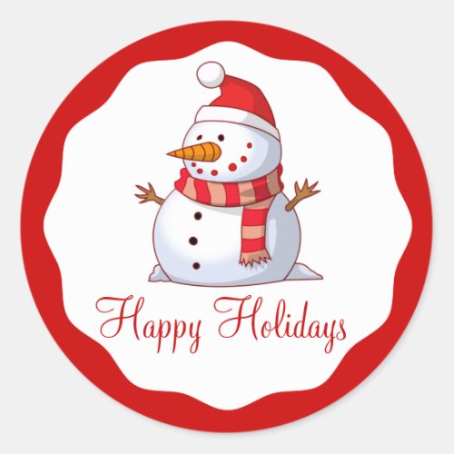 Cute Santa Snowman Happy Holiday Kids Christmas Classic Round Sticker