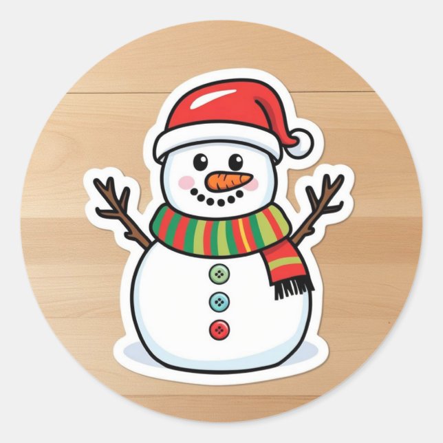 Cute santa snowman kids classic round sticker (Front)