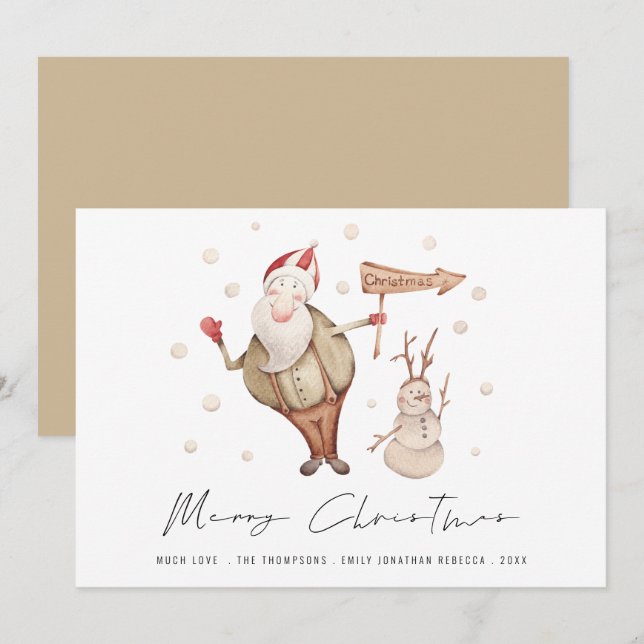 Cute Santa Snowman Merry Christmas Holiday Card (Front/Back)