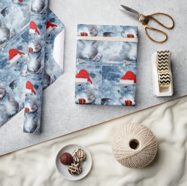 Cute Santa Squirrel Christmas Decoupage or Wrapping Paper (Crafts)