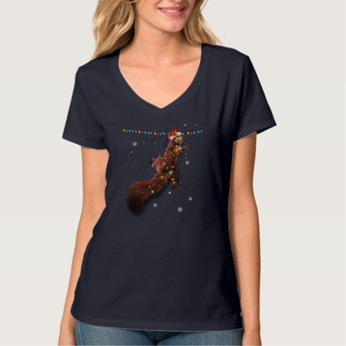 Cute Santa Squirrel Christmas Lights Funny Xmas Sq T_Shirt