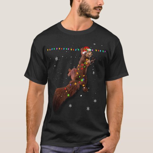 Cute Santa Squirrel Christmas Lights Funny Xmas Sq T_Shirt