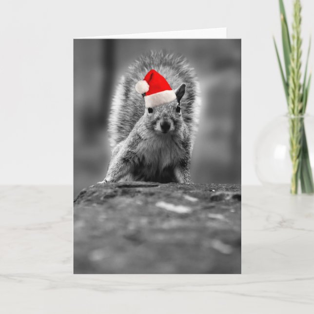 Cute Santa Squirrel Holiday Card (Front)